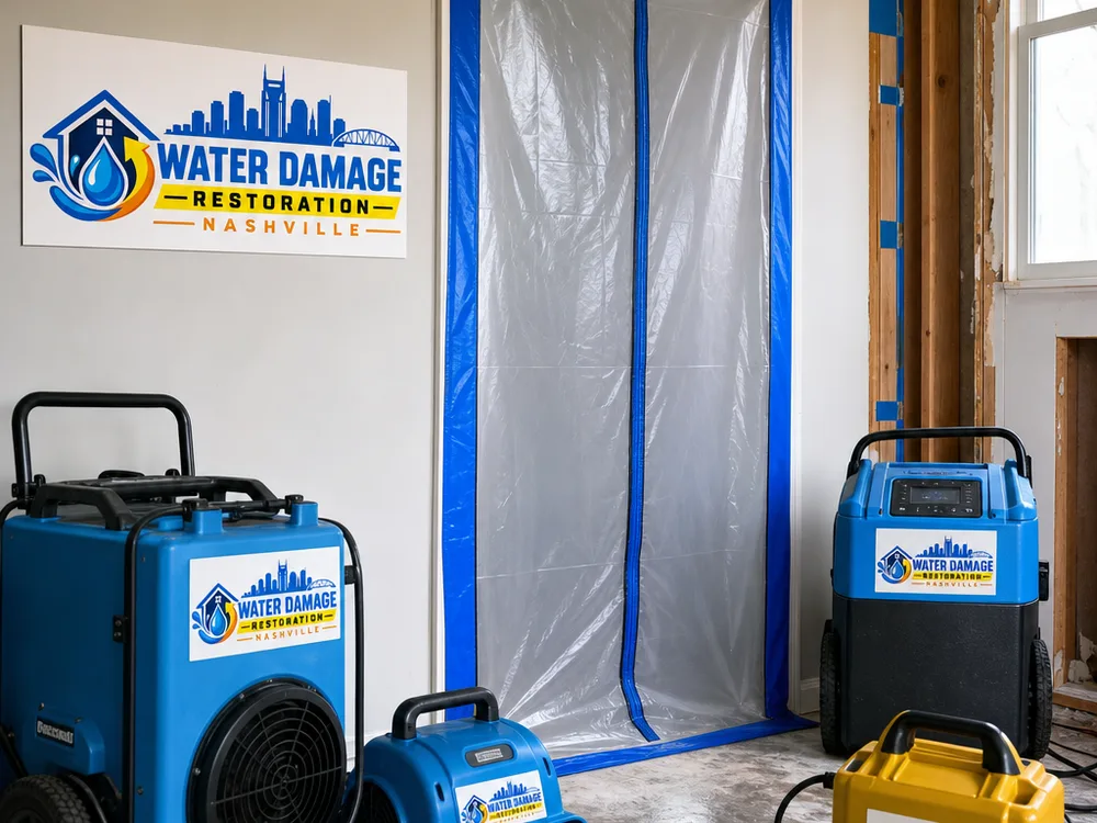 Containment doorway during selective removal of wet drywall